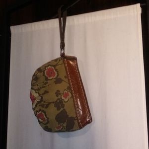 Vintage Fossil canvas & leather wristlet
